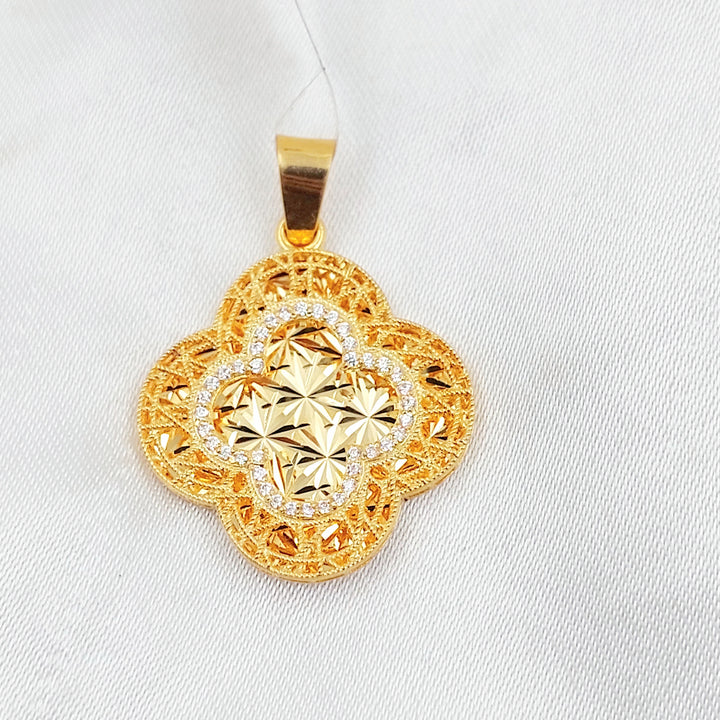 Zircon Studded Rose Pendant Made of 21K Gold by Saeed Jewelry 