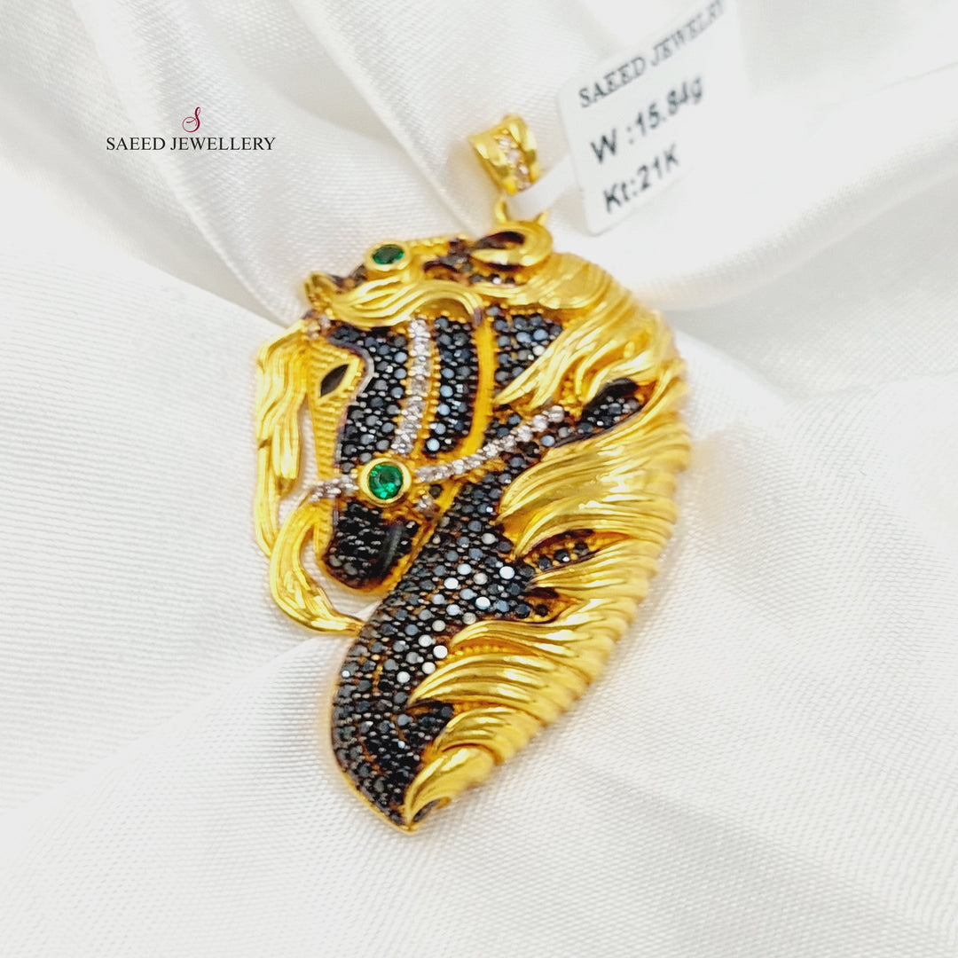 21K Gold Zircon Studded Horse Pendant by Saeed Jewelry - Image 2