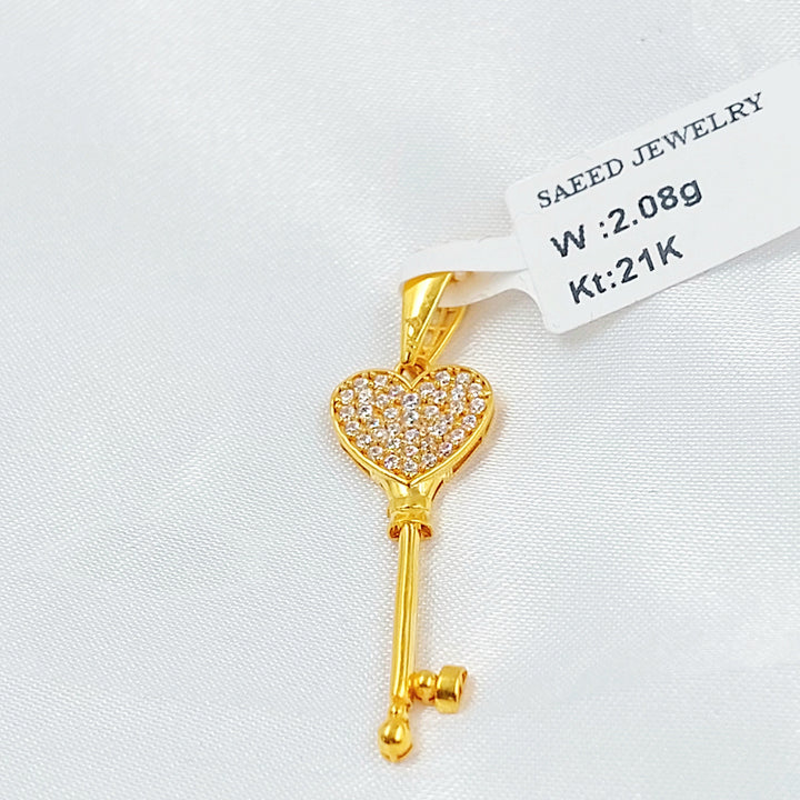 Zircon Studded Key Pendant Made of 21K Gold by Saeed Jewelry 