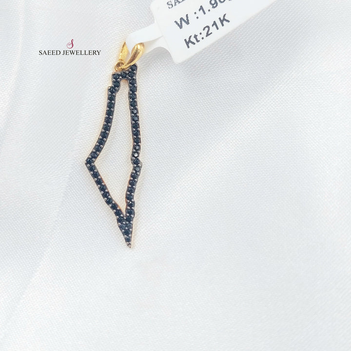 Zircon Studded Palestine Pendant Made of 21K Gold by Saeed Jewelry 