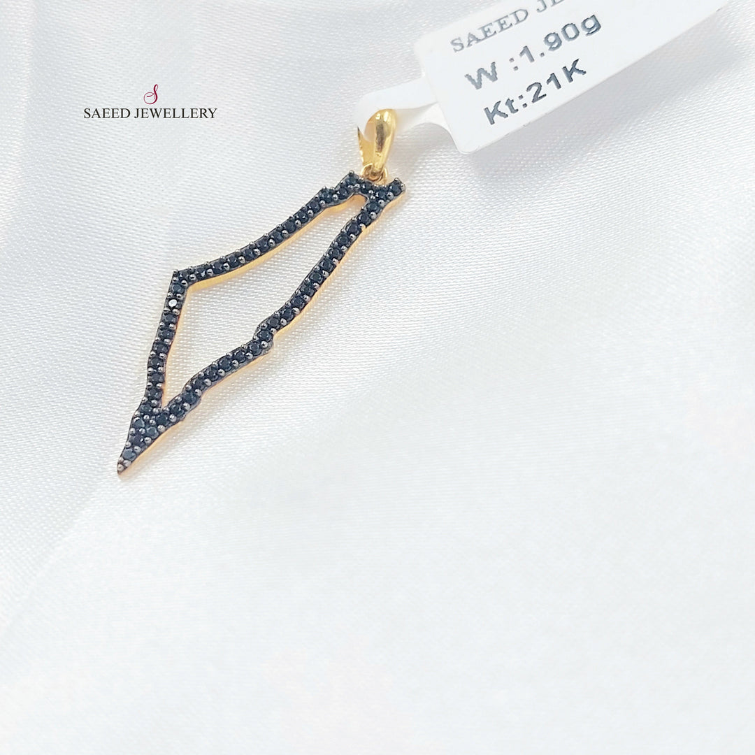 Zircon Studded Palestine Pendant Made of 21K Gold by Saeed Jewelry 
