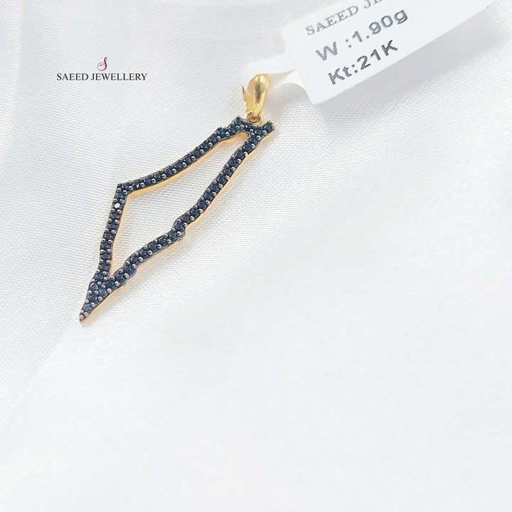 Zircon Studded Palestine Pendant Made of 21K Gold by Saeed Jewelry 