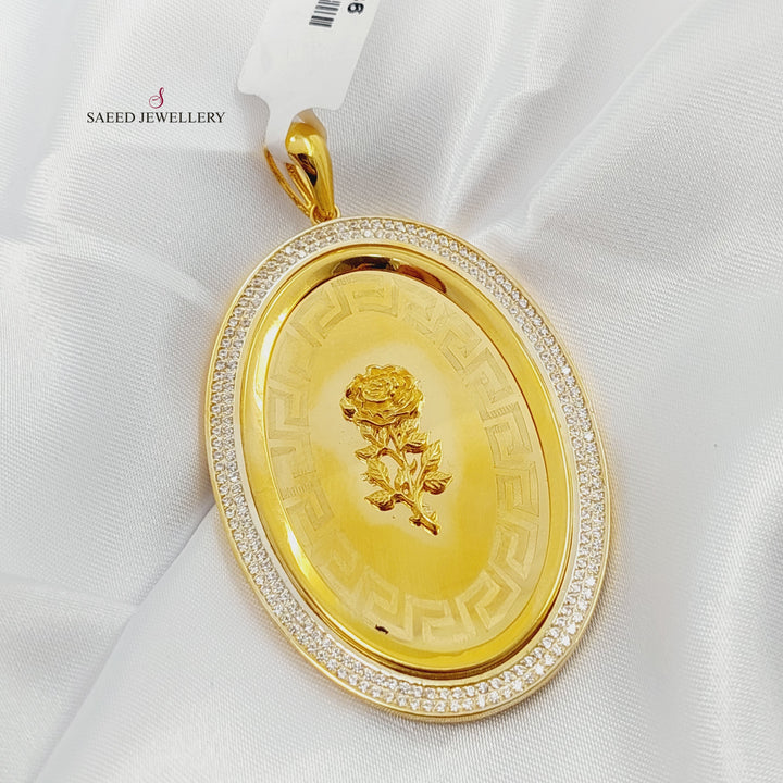 Zircon Studded Ounce Pendant Made of 21K Gold by Saeed Jewelry 
