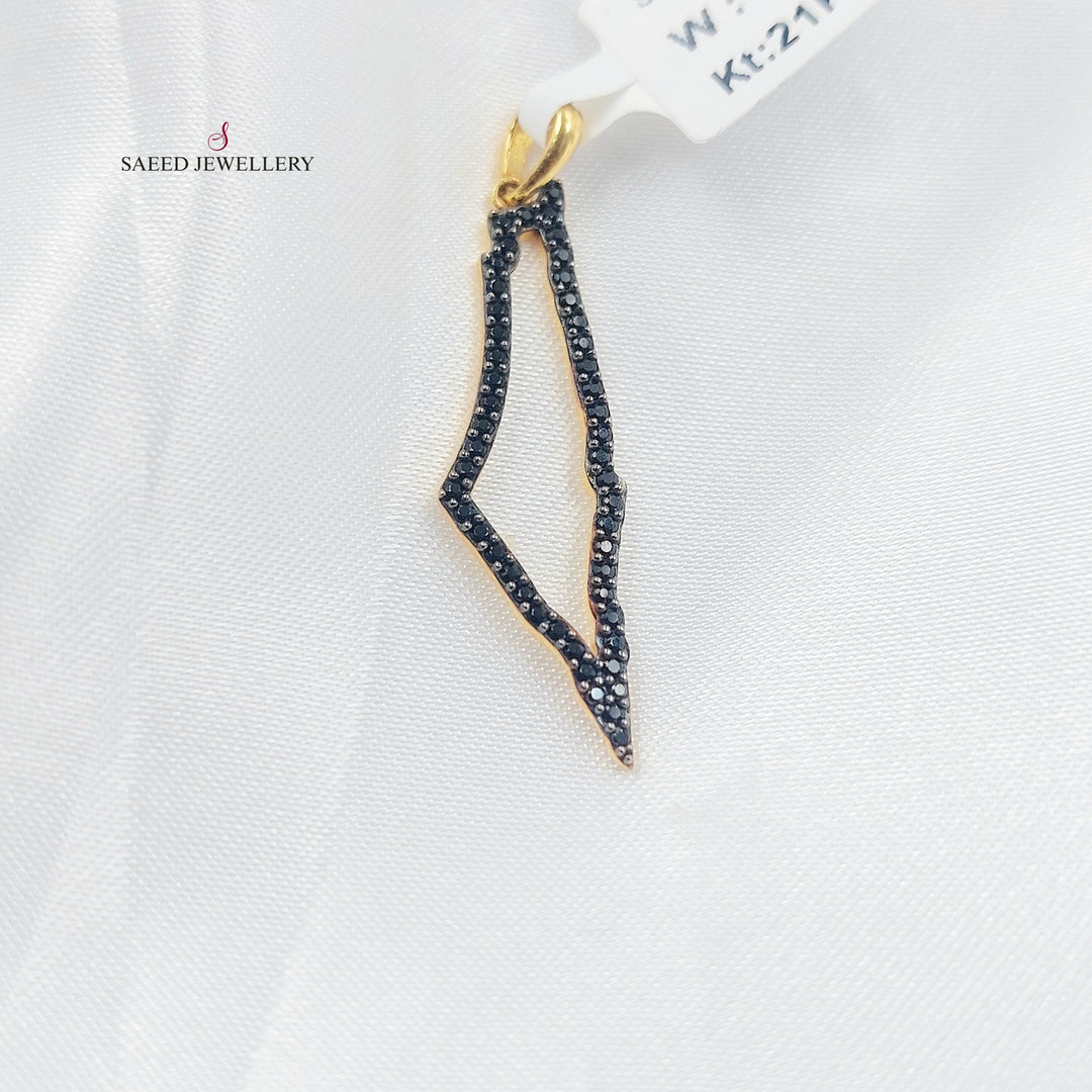 Zircon Studded Palestine Pendant Made of 21K Gold by Saeed Jewelry 