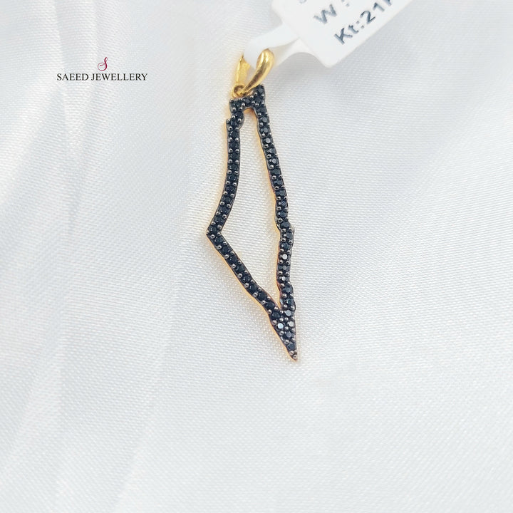 Zircon Studded Palestine Pendant Made of 21K Gold by Saeed Jewelry 