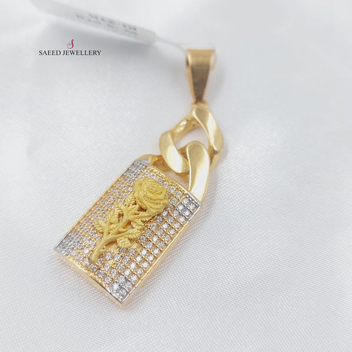 Zircon Studded Rose Pendant Made of 21K Gold by Saeed Jewelry 
