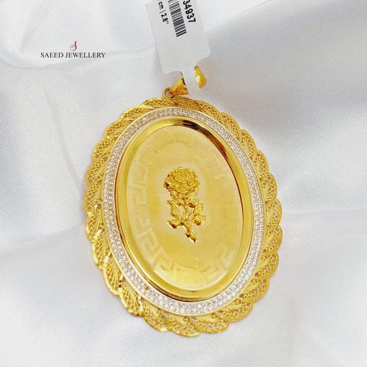 Zircon Studded Ounce Pendant Made of 21K Gold by Saeed Jewelry 