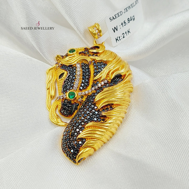 21K Gold Zircon Studded Horse Pendant by Saeed Jewelry - Image 1