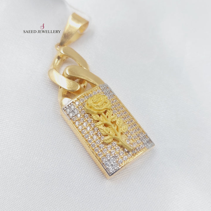 Zircon Studded Rose Pendant Made of 21K Gold by Saeed Jewelry 