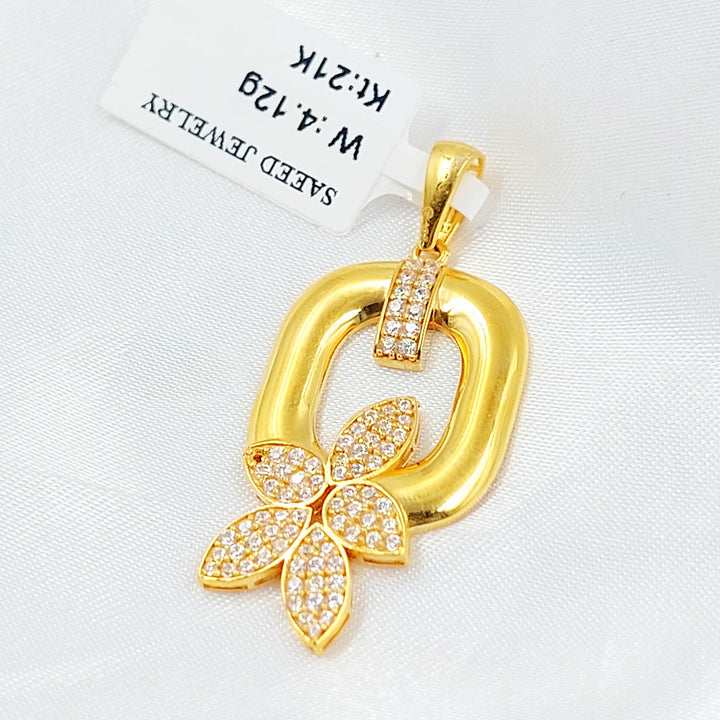 Zircon Studded Rose Pendant Made of 21K Gold by Saeed Jewelry 