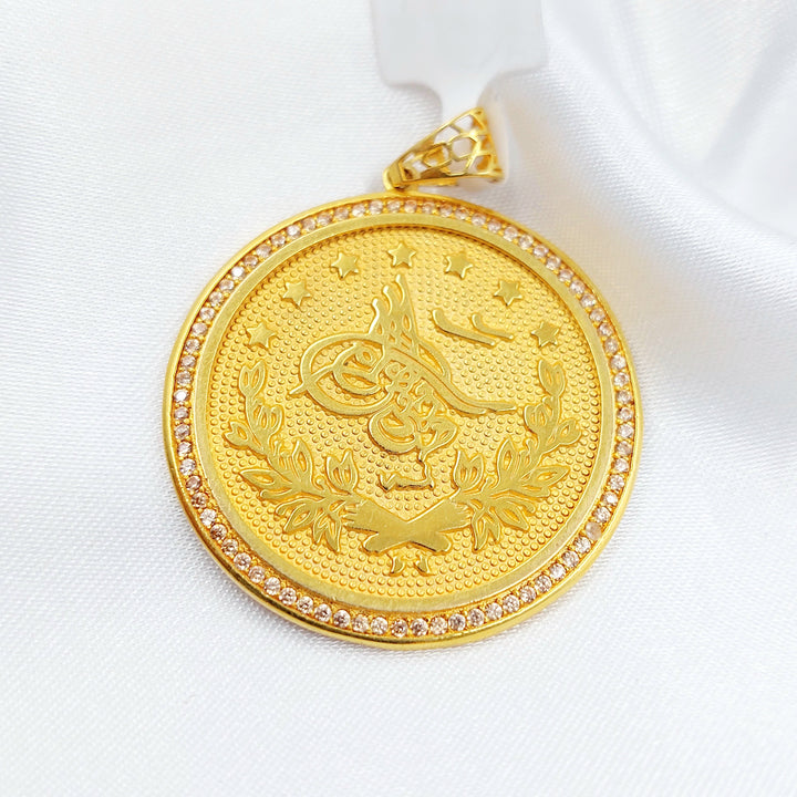 Zircon Studded Rashadi Pendant Made of 21K Gold by Saeed Jewelry 