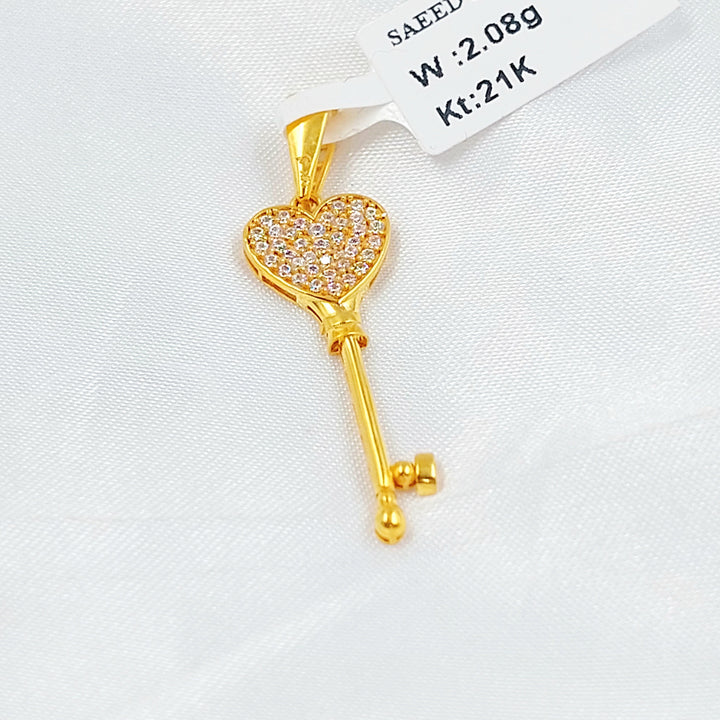 Zircon Studded Key Pendant Made of 21K Gold by Saeed Jewelry 