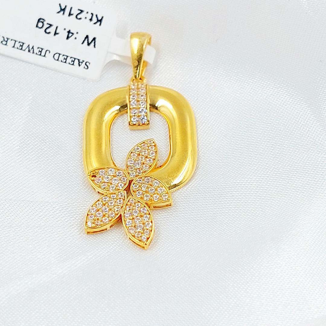 Zircon Studded Rose Pendant Made of 21K Gold by Saeed Jewelry 