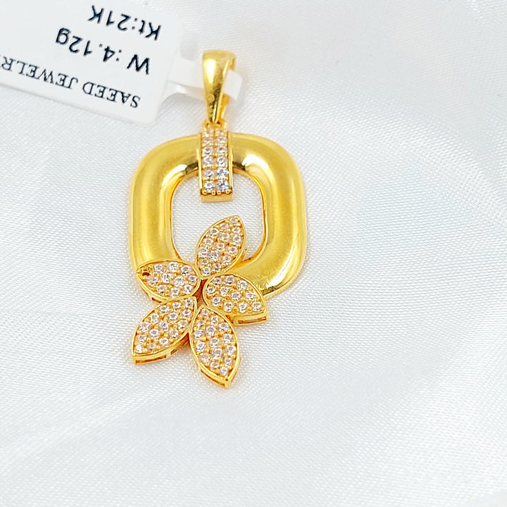 Zircon Studded Rose Pendant Made of 21K Gold by Saeed Jewelry 