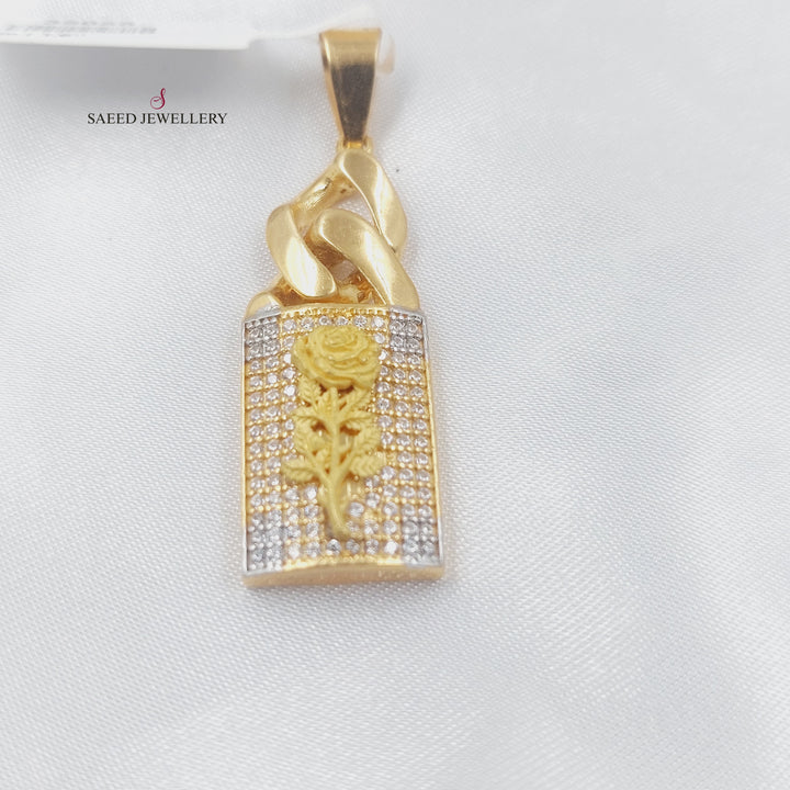 Zircon Studded Rose Pendant Made of 21K Gold by Saeed Jewelry 