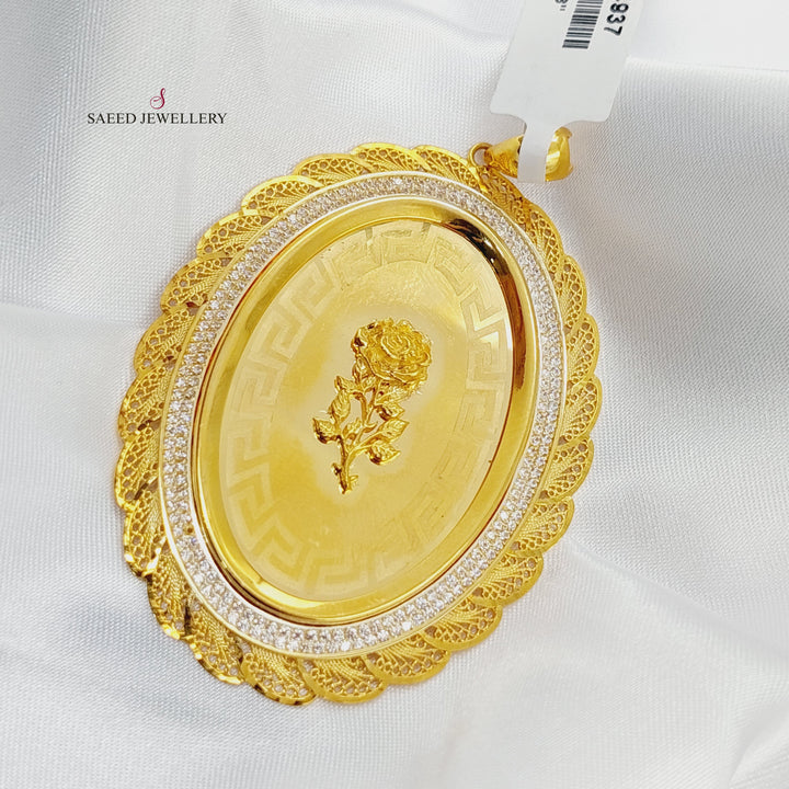 Zircon Studded Ounce Pendant Made of 21K Gold by Saeed Jewelry 