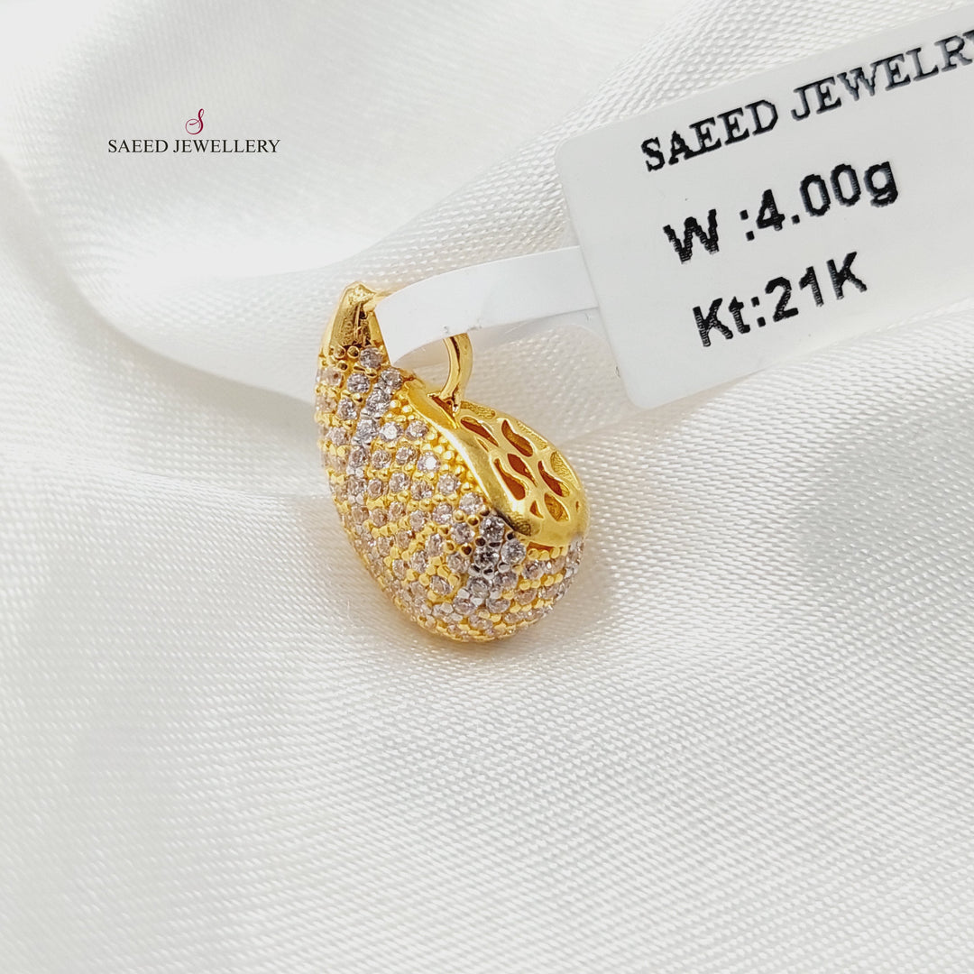 Zircon Studded Almond Pendant Made of 21K Gold by Saeed Jewelry 