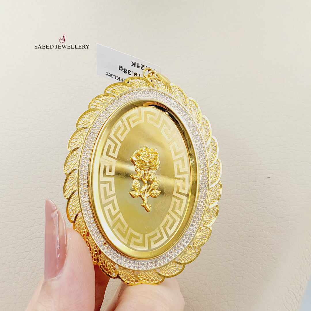 Zircon Studded Ounce Pendant Made of 21K Gold by Saeed Jewelry 