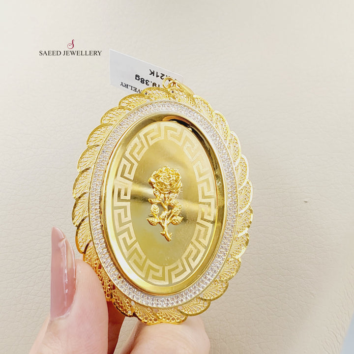 Zircon Studded Ounce Pendant Made of 21K Gold by Saeed Jewelry 