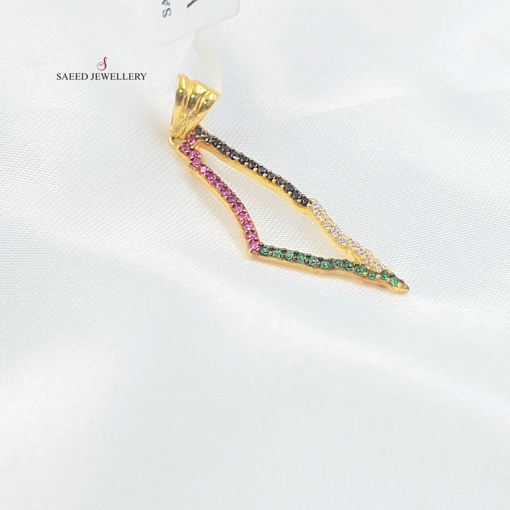 Zircon Studded Palestine Pendant Made of 21K Gold by Saeed Jewelry 