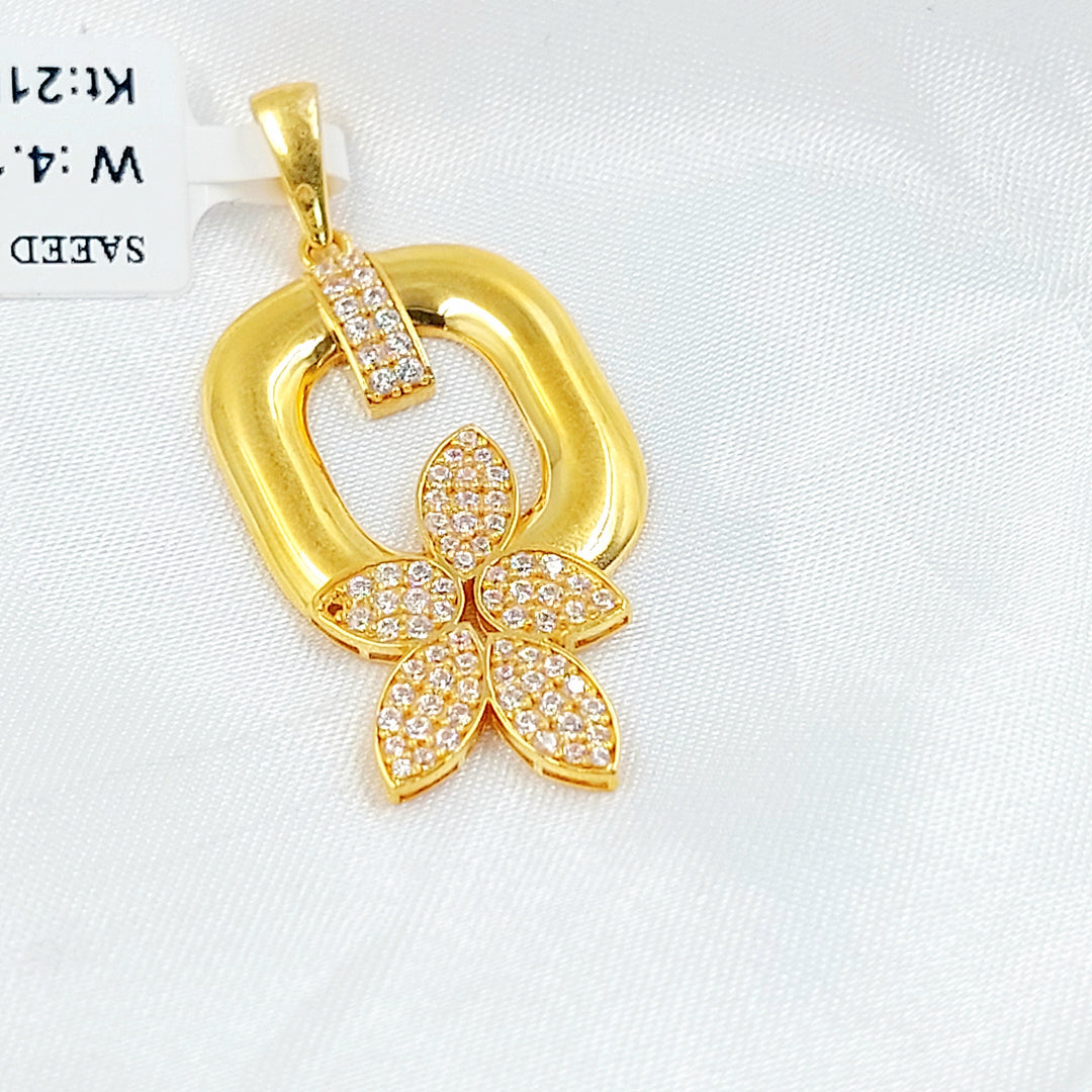 Zircon Studded Rose Pendant Made of 21K Gold by Saeed Jewelry 