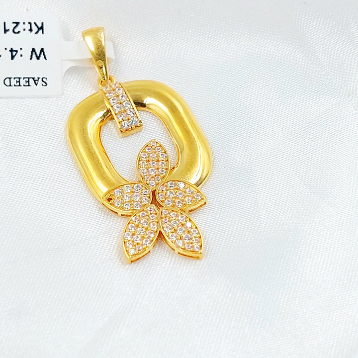 Zircon Studded Rose Pendant Made of 21K Gold by Saeed Jewelry 