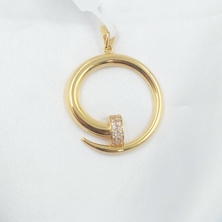 Zircon Studded Nail Pendant Made of 21K Gold by Saeed Jewelry 