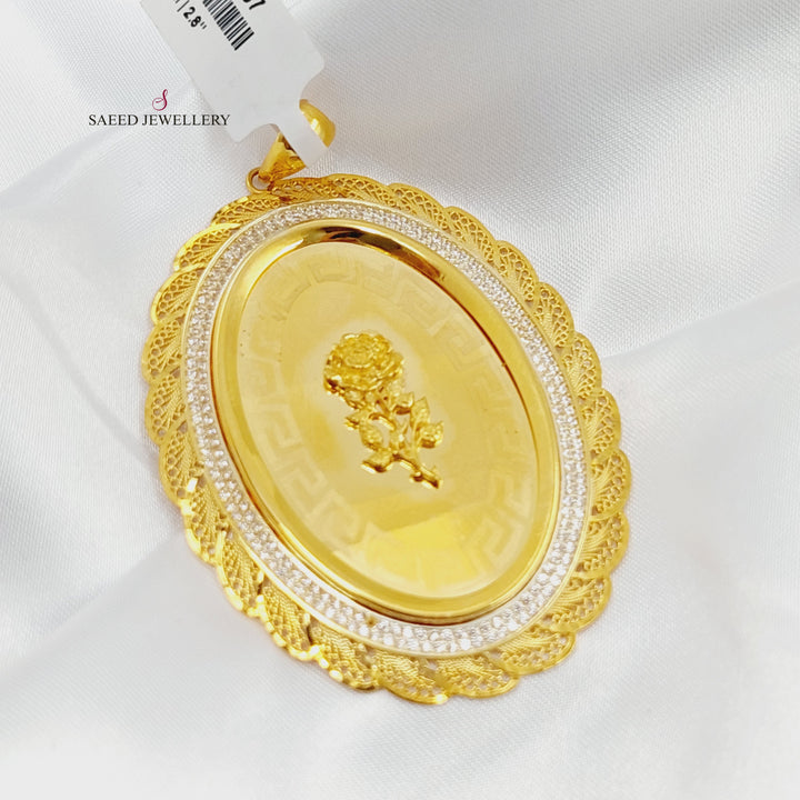 Zircon Studded Ounce Pendant Made of 21K Gold by Saeed Jewelry 