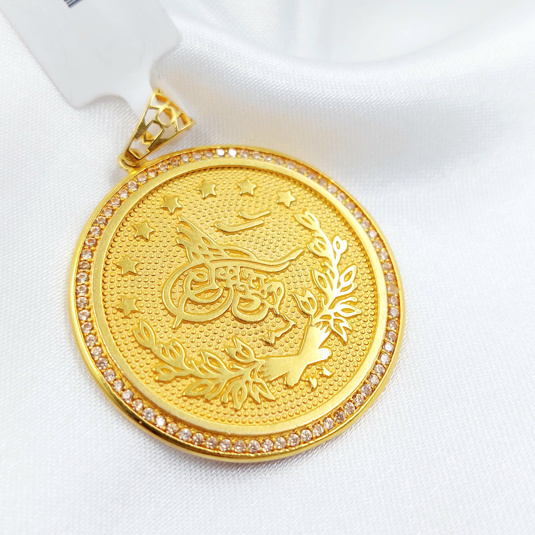 Zircon Studded Rashadi Pendant Made of 21K Gold by Saeed Jewelry 