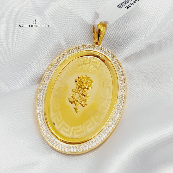 Zircon Studded Ounce Pendant Made of 21K Gold by Saeed Jewelry 