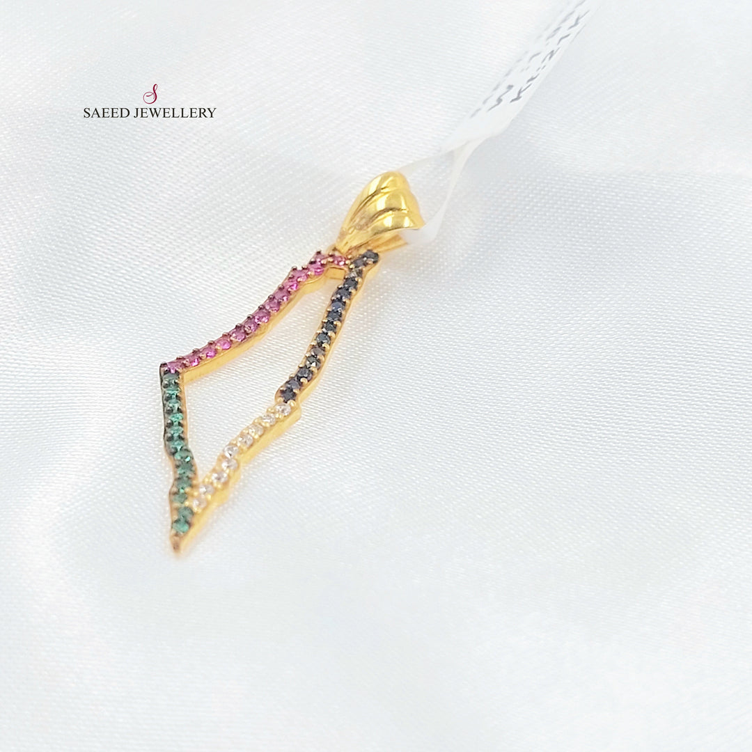 Zircon Studded Palestine Pendant Made of 21K Gold by Saeed Jewelry 