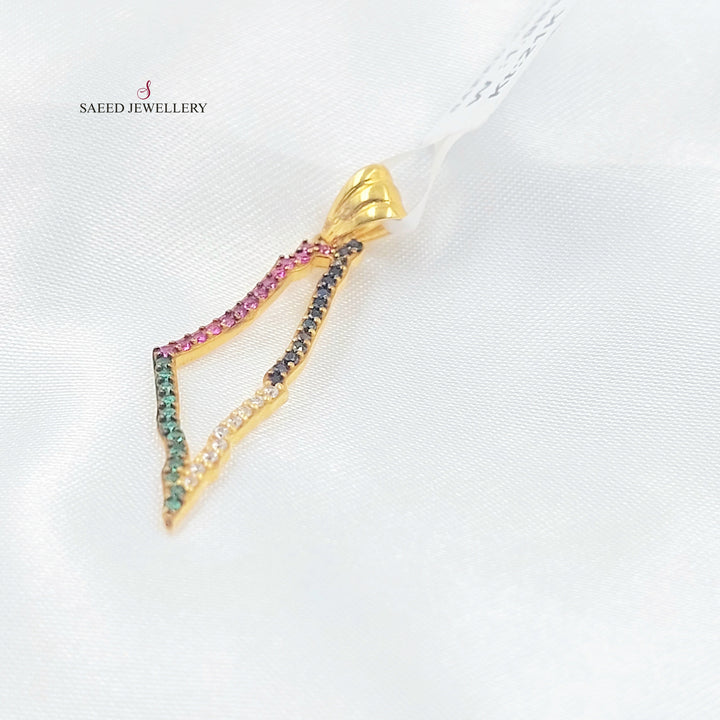 Zircon Studded Palestine Pendant Made of 21K Gold by Saeed Jewelry 