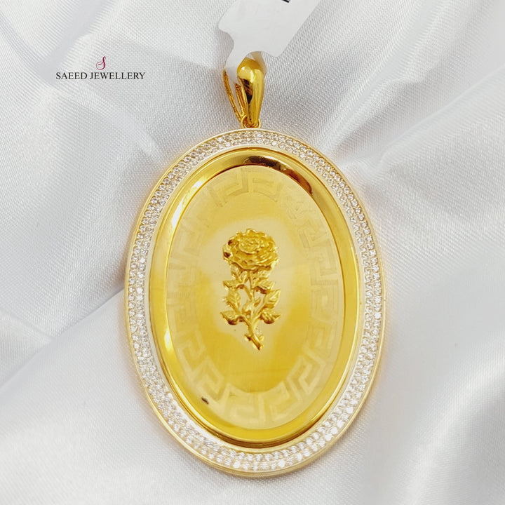 Zircon Studded Ounce Pendant Made of 21K Gold by Saeed Jewelry 