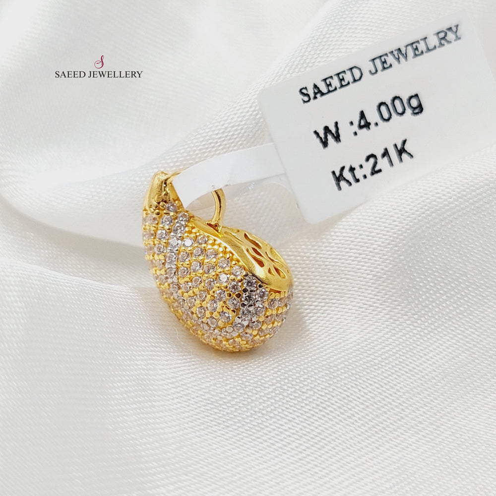 Zircon Studded Almond Pendant Made of 21K Gold by Saeed Jewelry 