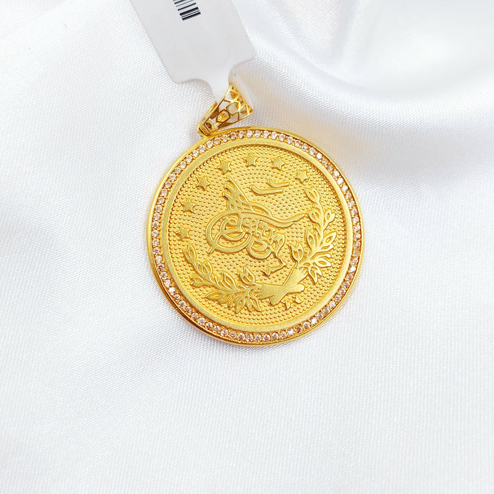 Zircon Studded Rashadi Pendant Made of 21K Gold by Saeed Jewelry 