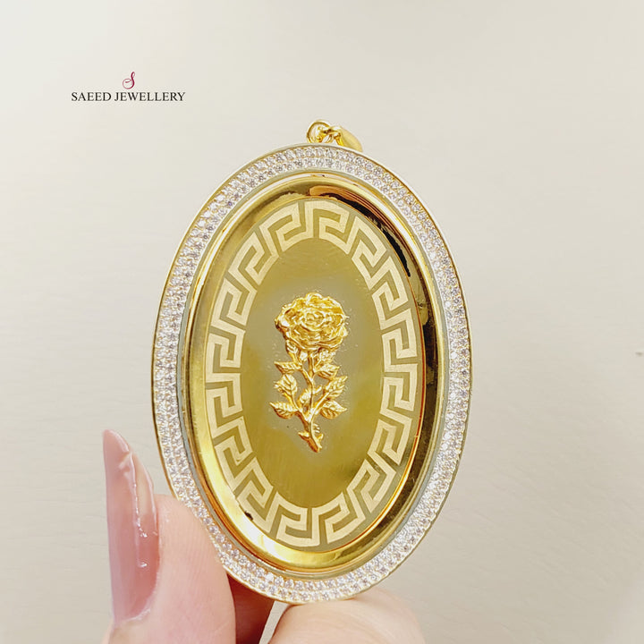 Zircon Studded Ounce Pendant Made of 21K Gold by Saeed Jewelry 