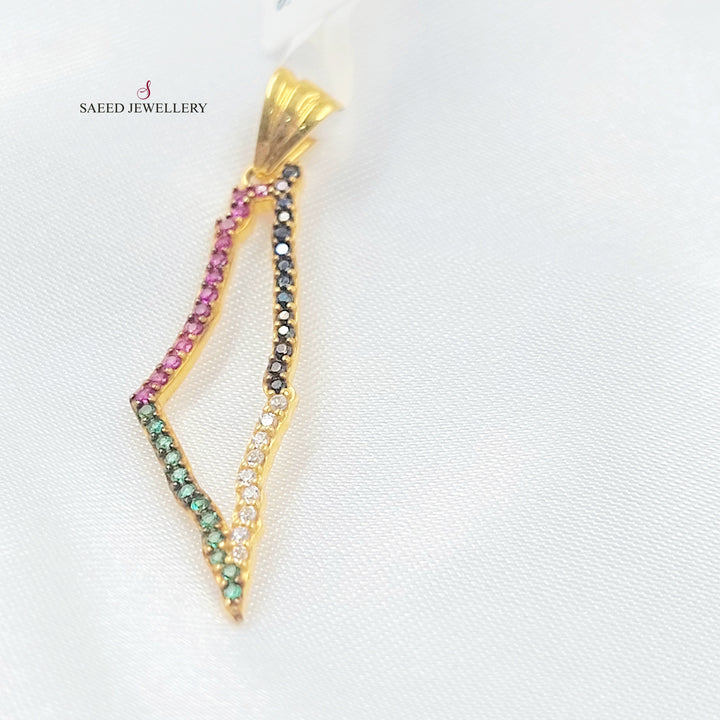 Zircon Studded Palestine Pendant Made of 21K Gold by Saeed Jewelry 