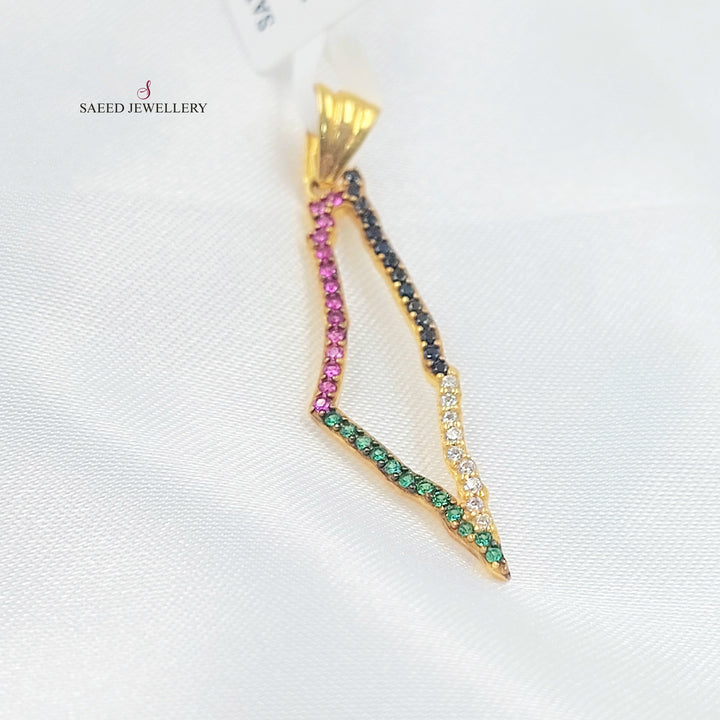 Zircon Studded Palestine Pendant Made of 21K Gold by Saeed Jewelry 