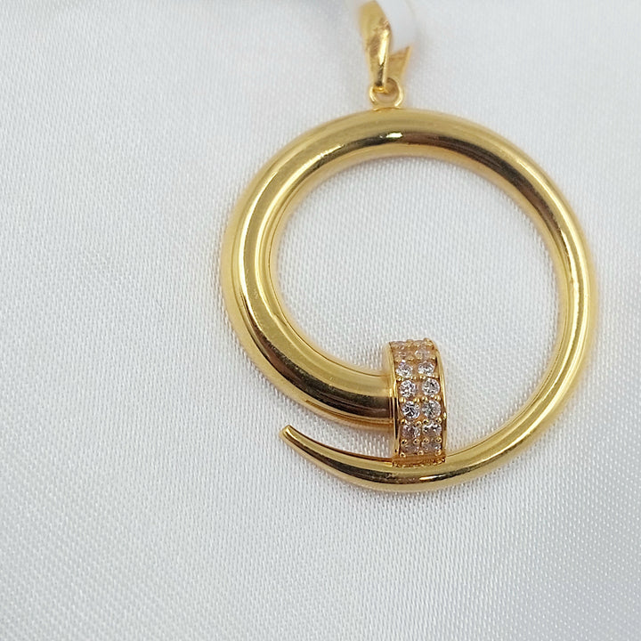 Zircon Studded Nail Pendant Made of 21K Gold by Saeed Jewelry 