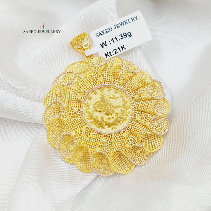 21K Gold Zircon Studded Rashadi Pendant by Saeed Jewelry - Image 3