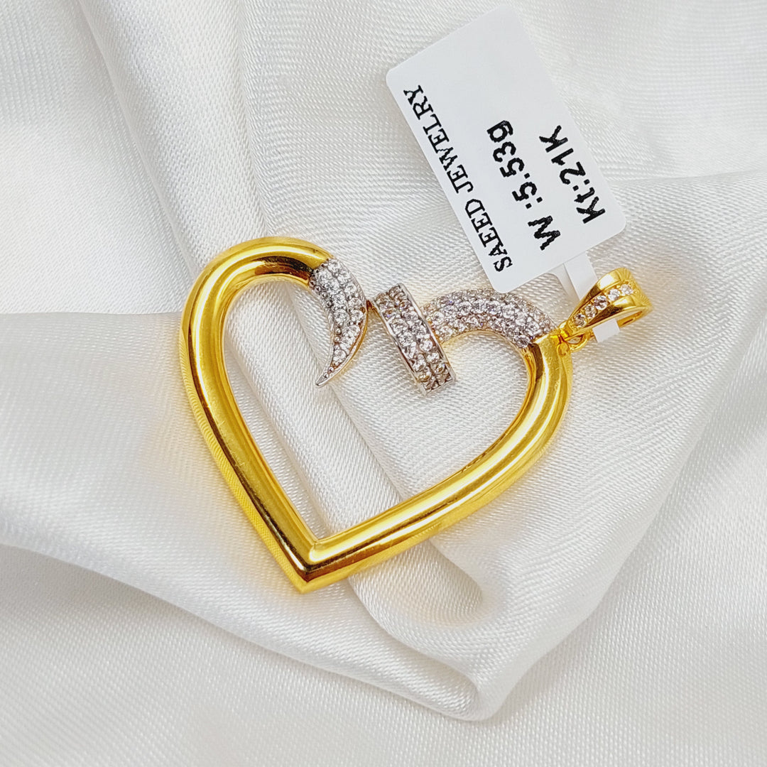 21K Gold Zircon Studded Heart Pendant by Saeed Jewelry - Image 3