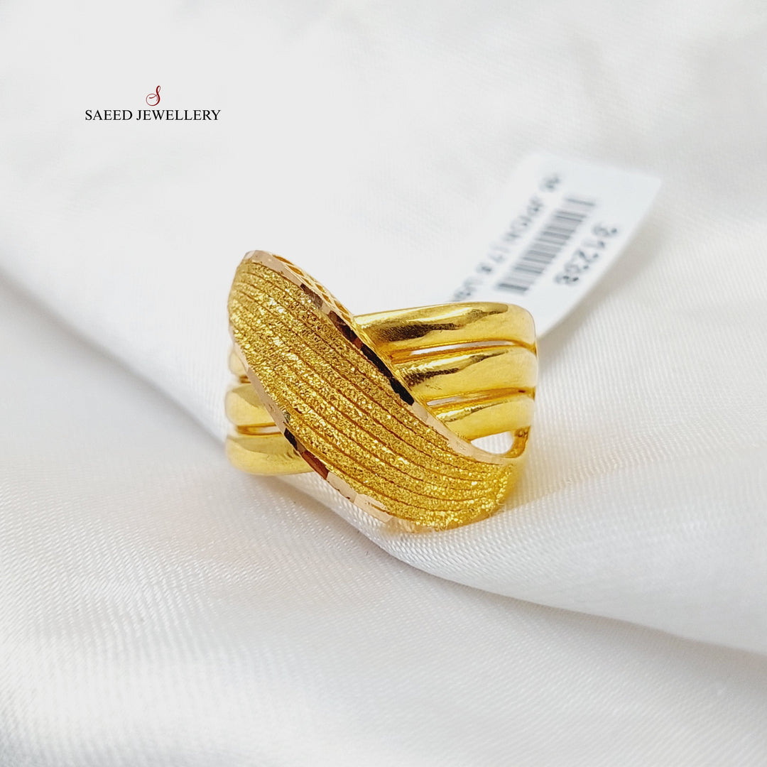 21K Gold Engraved X Style Ring by Saeed Jewelry - Image 2