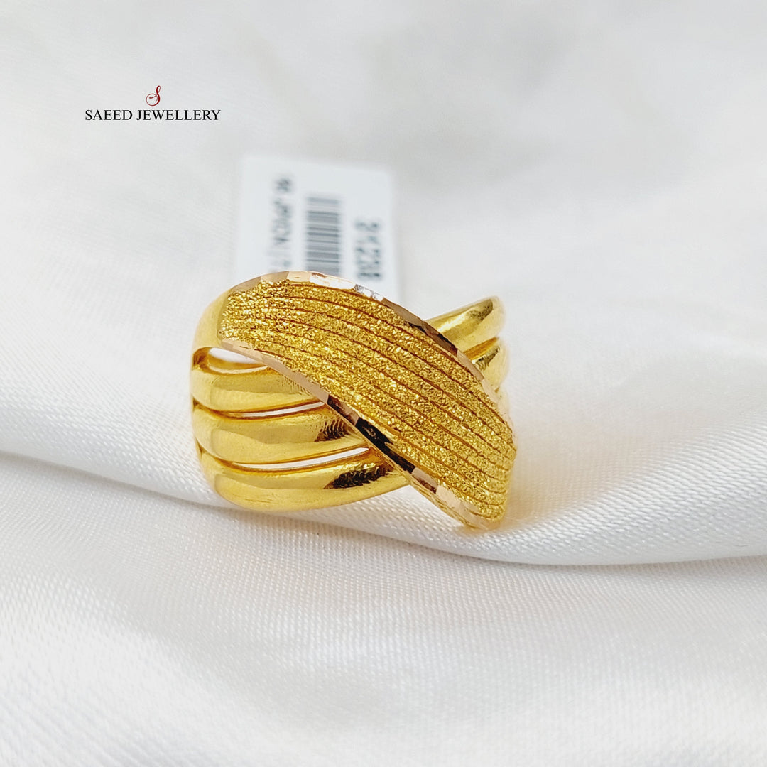 21K Gold Engraved X Style Ring by Saeed Jewelry - Image 3