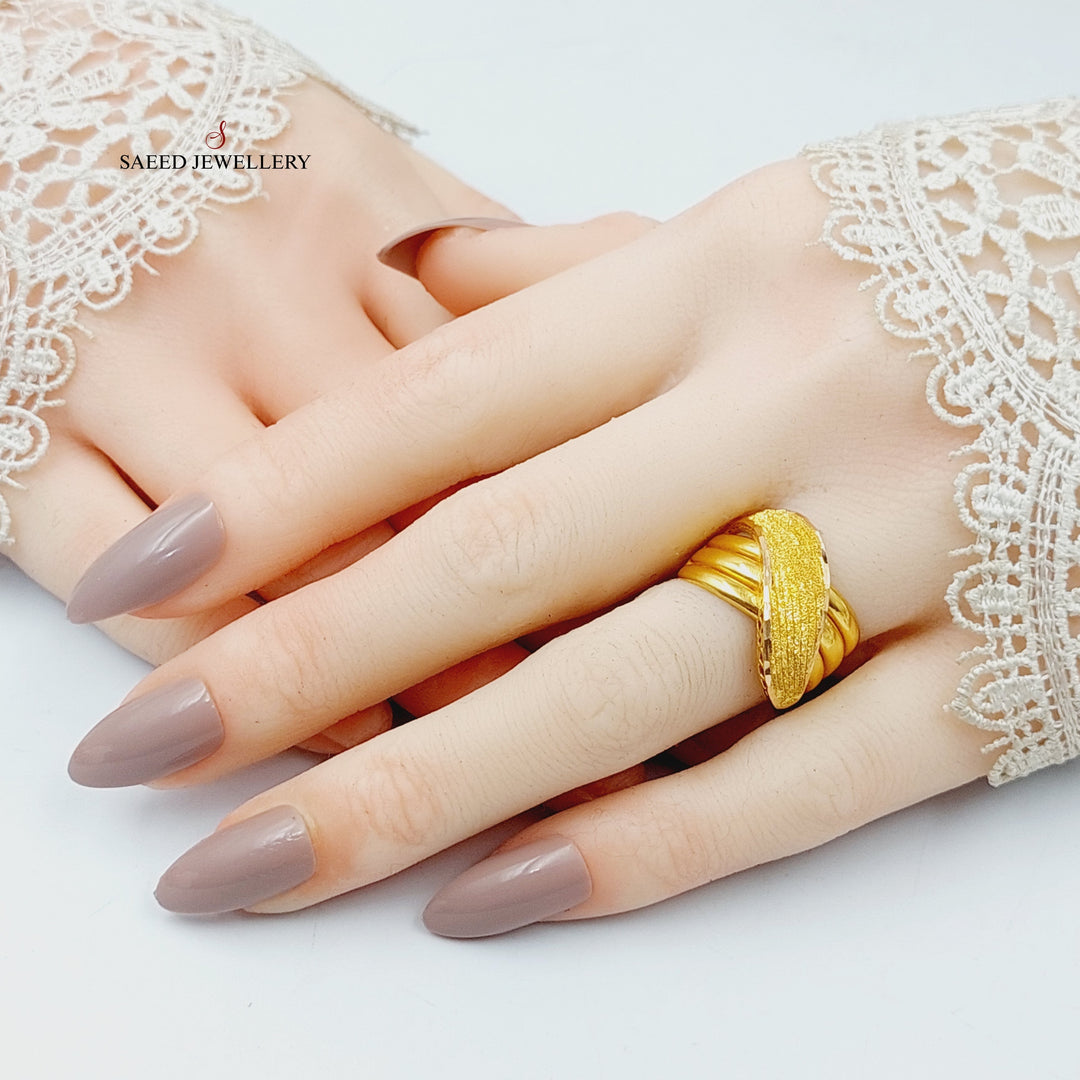 21K Gold Engraved X Style Ring by Saeed Jewelry - Image 4