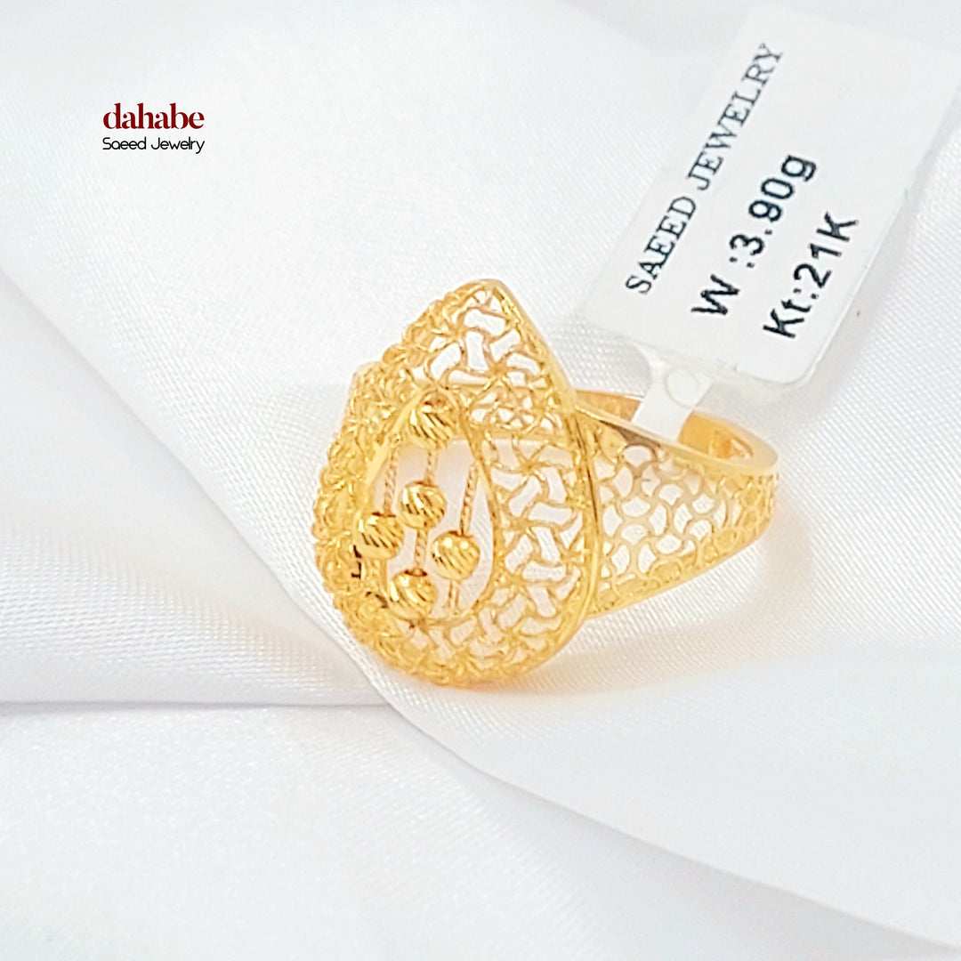 21K Gold Ball Engraved Ring