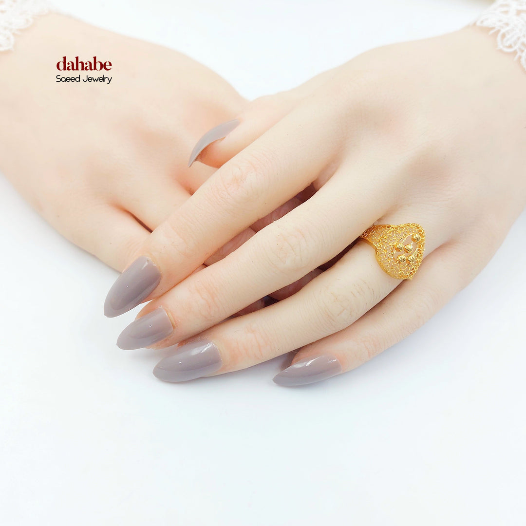 21K Gold Openwork Floral Ring