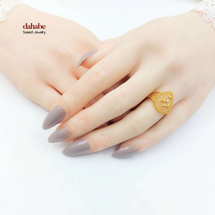 21K Gold Openwork Floral Ring