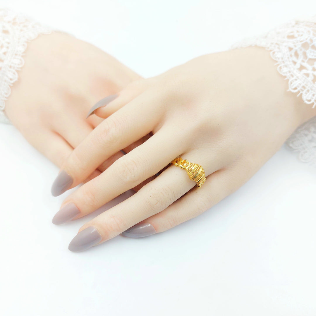 Cuban Links Engraved Ring Made of 21K Gold by Saeed Jewelry 