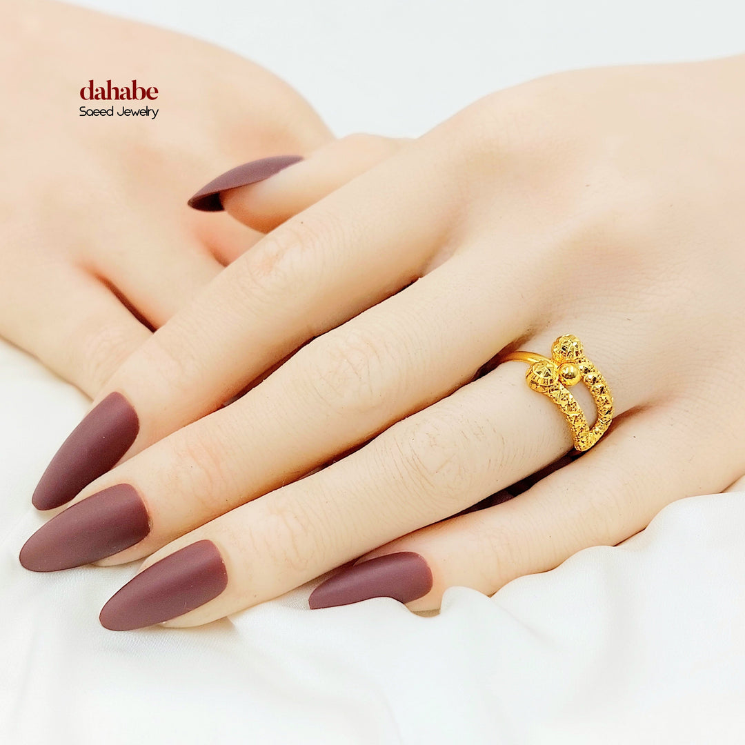 21K Gold Ball-End Textured Ring