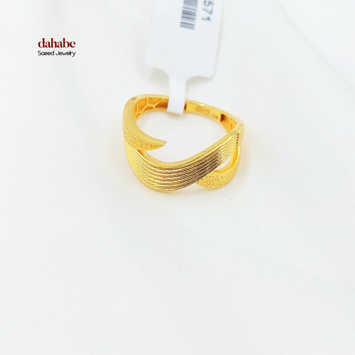 21K Gold Ribbed Crossover Ring